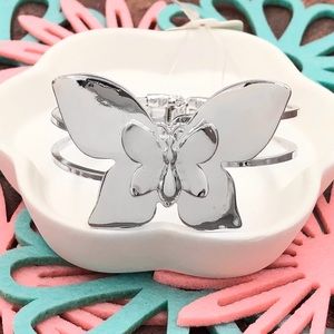 Large Double Butterfly Hinged Silver Bangle Bracelet